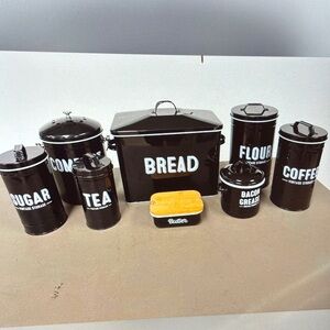 Klarstein 7- piece Black Kitchen Canister Set with Bread Box . New
